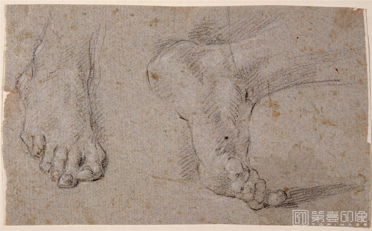 素描-西班牙普拉多美术馆素描藏画-Reni, Guido-Dos estudios de pie derecho-1534